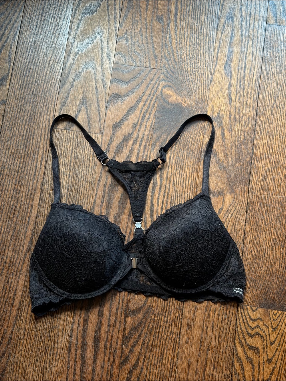SHEIN Black Lace Racerback Push-Up Bra